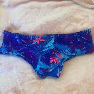 Women’s Blue Tropical Print Bikini Bottoms